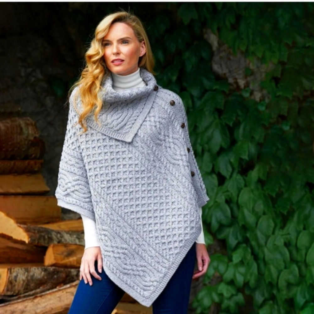 Made In Ireland Cowl Neck Merino Wool Poncho Sweater